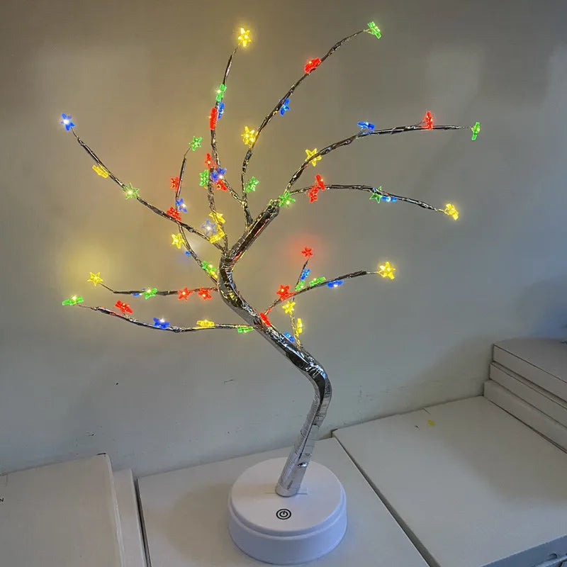 LED Birch Tabletop Bonsai Tree Night Light Christmas Decorate Lamp 8Modes Usb/Battery Bedside Room Decorative Fairy for Room