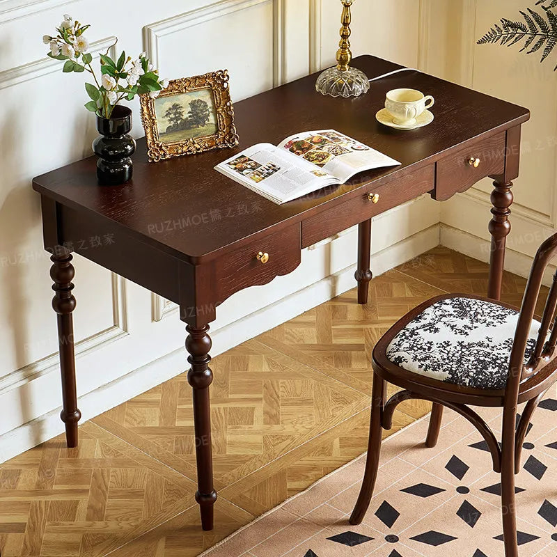 Vintage Solid Wood Desk, Black Study Desk, Makeup Table