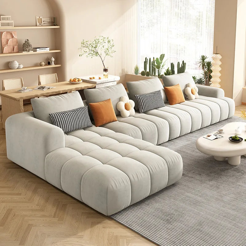 Set Puff Cloud Modern Luxury Couch Velvet Lounge Sofa High End Cream Soft Modular Living Room Furniture L Shape Sofa for Home