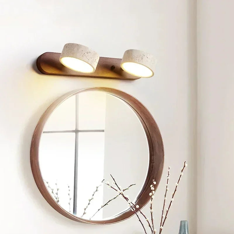 Travertine Duo Wall Light Wabi Sabi Creative round LED Rotatable Light Bathroom Washtable Dressing Table Mirror Front Lamps