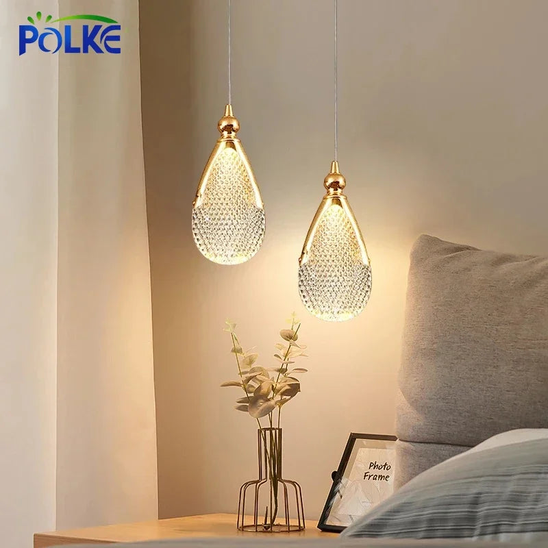 Nordic Crystal LED Chandelier Living Room Bedroom Bedside Pendant Lights Indoor Dining Room Decorative Lighting Hanging Lamp