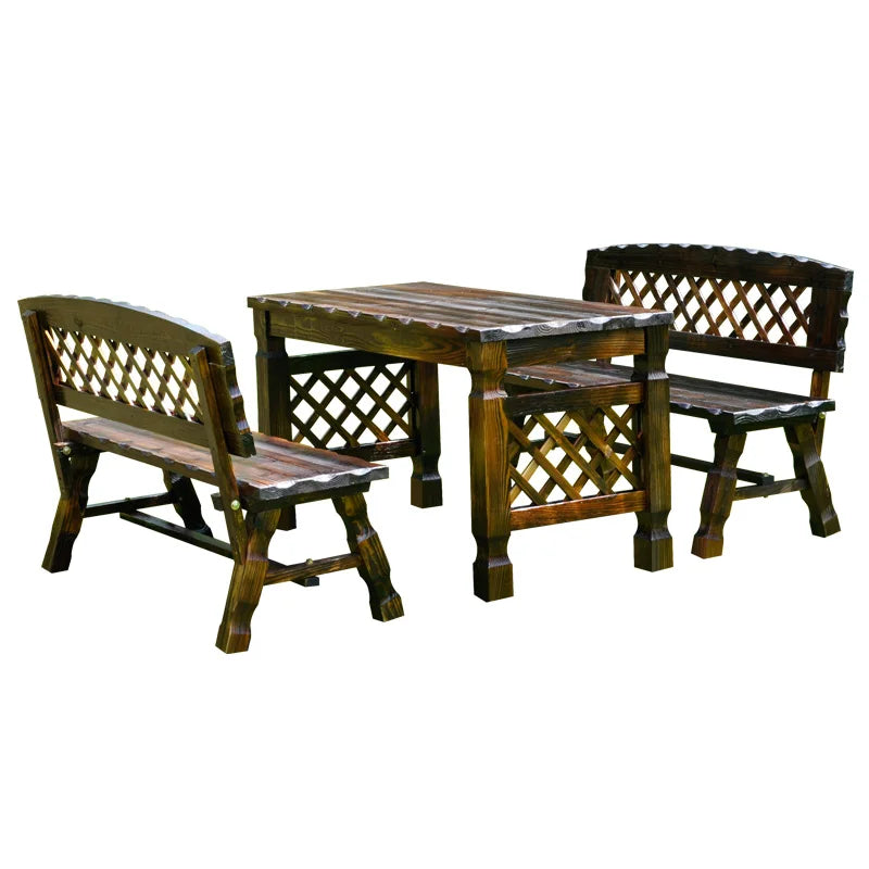 Outdoor Courtyard Anticorrosive Solid Wood Tables and Chairs Outdoor Open-Air Balcony Garden Waterproof and Sunscreen Leisure Ta