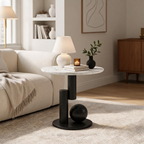 Modern Round Sintered Stone Side Table, Contemporary Iron Accent Table