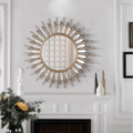 Sunflower decorative wall mirror with LED light, luxury artistic mirror for living room, entryway, bathroom, bedroom, vanity and modern home wall decor