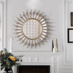 Sunflower decorative wall mirror with LED light, luxury artistic mirror for living room, entryway, bathroom, bedroom, vanity and modern home wall decor