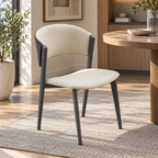 Modern Minimalist Dining Chair with Backrest, Black Metal Legs, Space-Saving Kitchen Chair