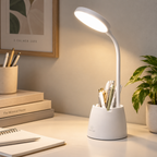 Modern LED desk lamp with built-in pen holder, eye protection study and reading light for student desk, office and bedroom