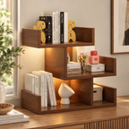 Modern minimalist 3-tier MDF bookshelf with 4 storage compartments, compact book storage shelf for home office, bedroom, living room and small spaces