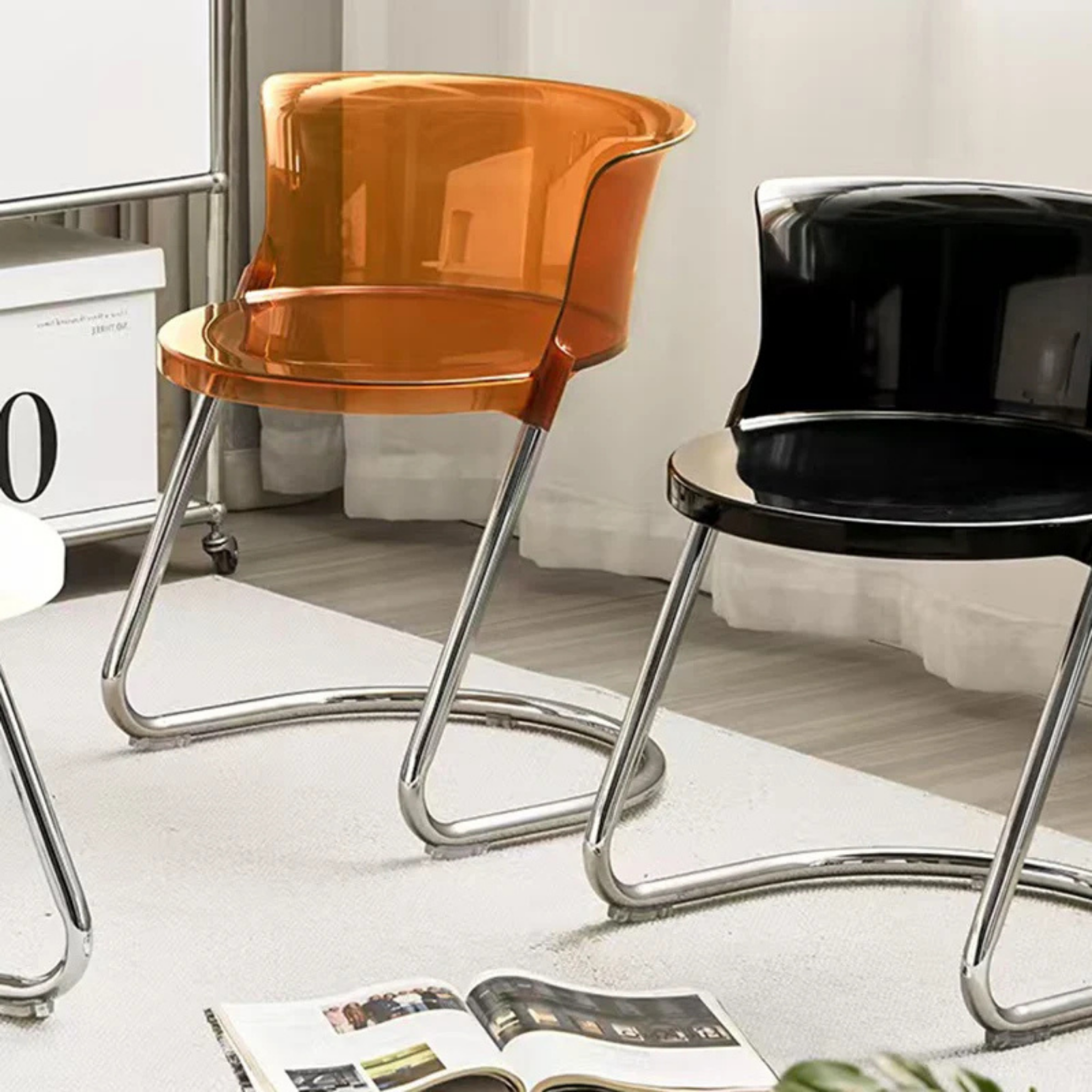 Modern Curved Dining Chair with PC Seat & Iron Frame, Minimalist Armless Chair