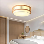 Modern Japanese Wood Drum Ceiling Light, Solid Wood Cylindrical Ceiling Fixture