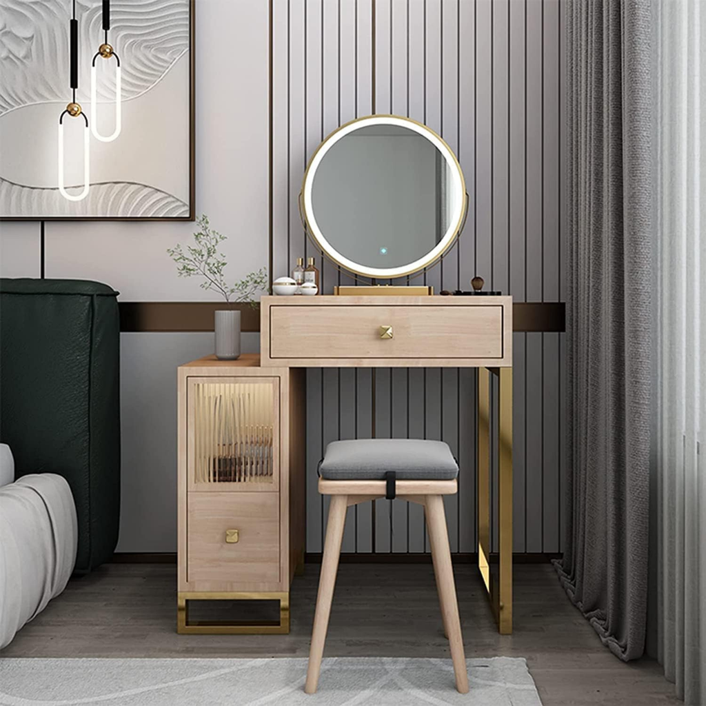 Modern solid wood dressing table and makeup vanity with storage, small bedroom vanity desk, wooden makeup table and Chinese style bedroom furniture
