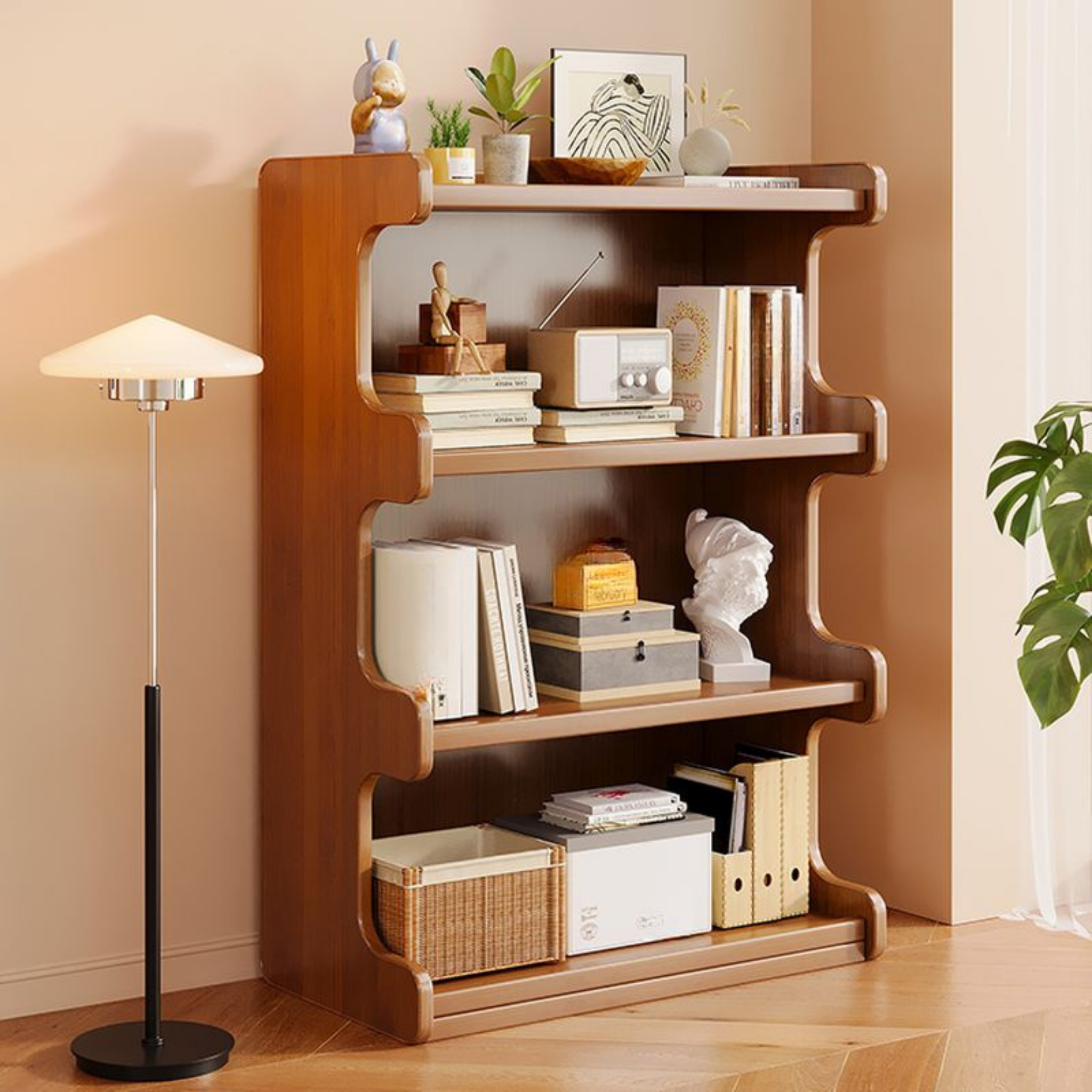 Modern floor-to-ceiling bookshelf with multi-layer storage shelves, tall bookcase and display cabinet for living room and home organization