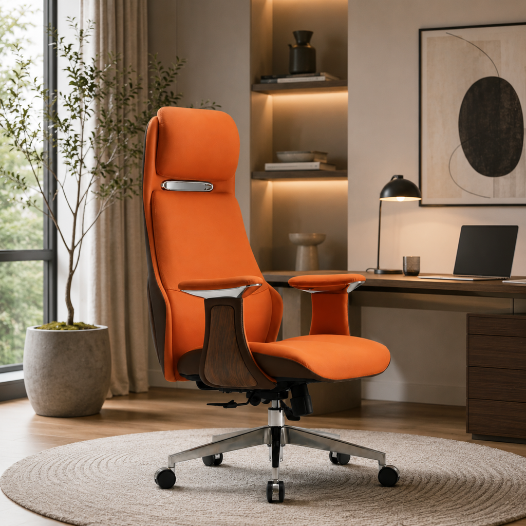 High-back Nappa leather executive office chair, premium leather desk chair, ergonomic office chair, business chair for home office, executive workspace and professional office