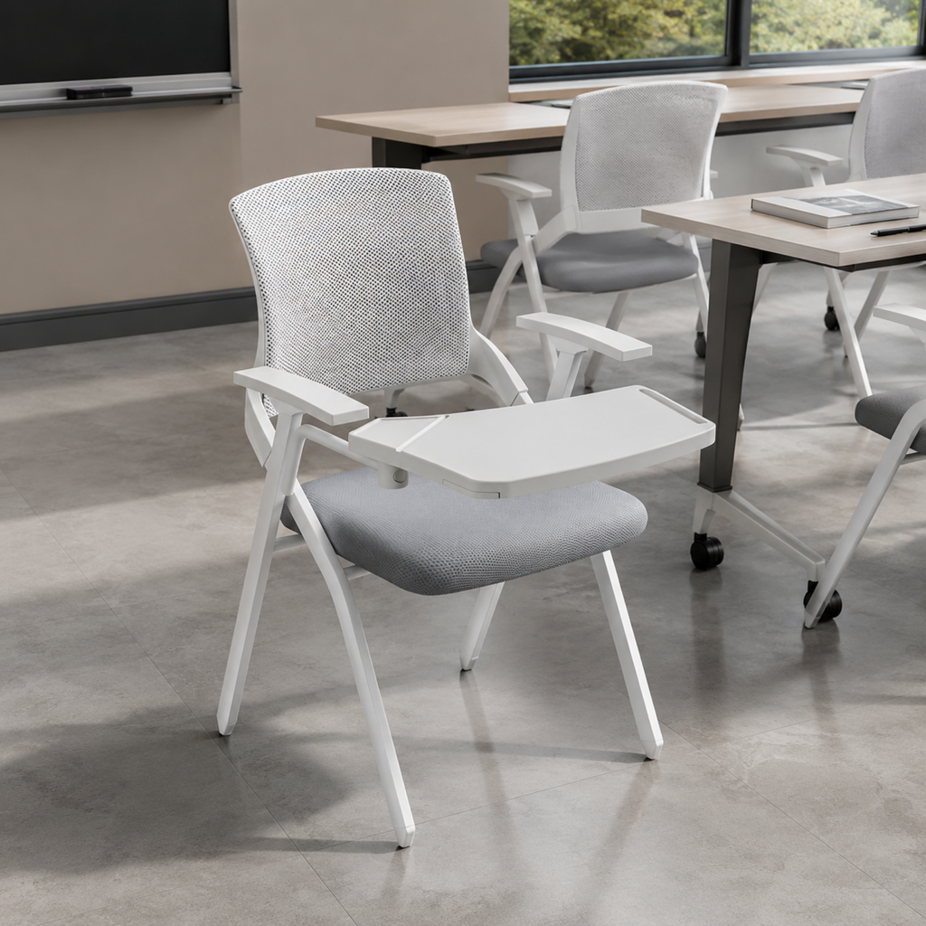 Modern folding office chair with armrests, ergonomic desk chair, metal office chair, space-saving study chair for home office, bedroom and workspace