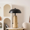 Japanese Mushroom Table Lamp with Travertine or Marble Base, Iron Shade