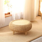 Handcrafted round Rattan Coffee Table Japanese Floor Tea Table for Living Room Bay Window Balcony or Small Spaces Natural Finish