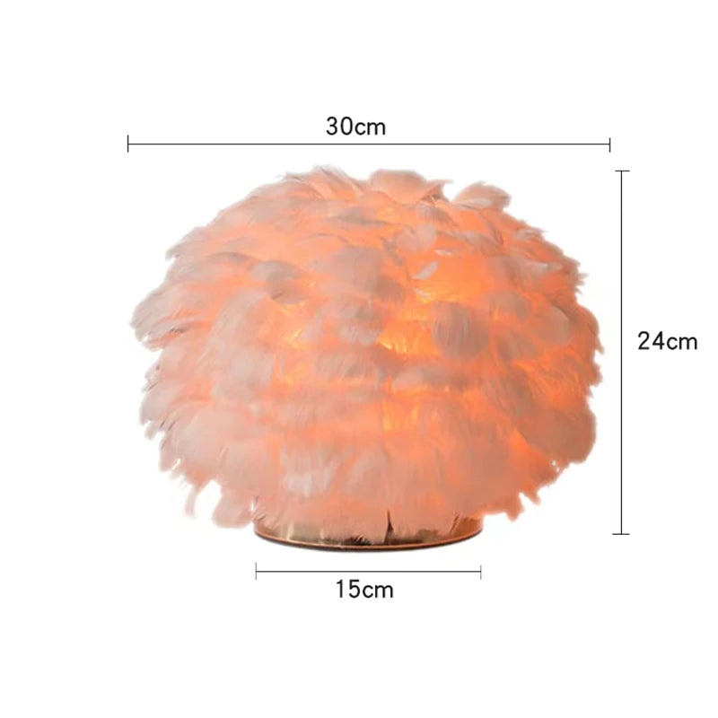 Feather Table Lamp Bedside Lamp Creative Feather Lampshade Home Living Room Bedroom Party Wedding Romantic Decoration