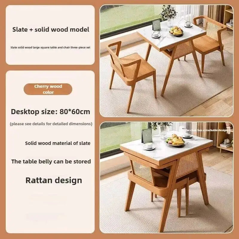 Garden Leisure Balcony Tea Table Solid Three-Piece Patio Furniture Rattan Wood Outdoor Tables and Chairs Furniture Nordic Sets M