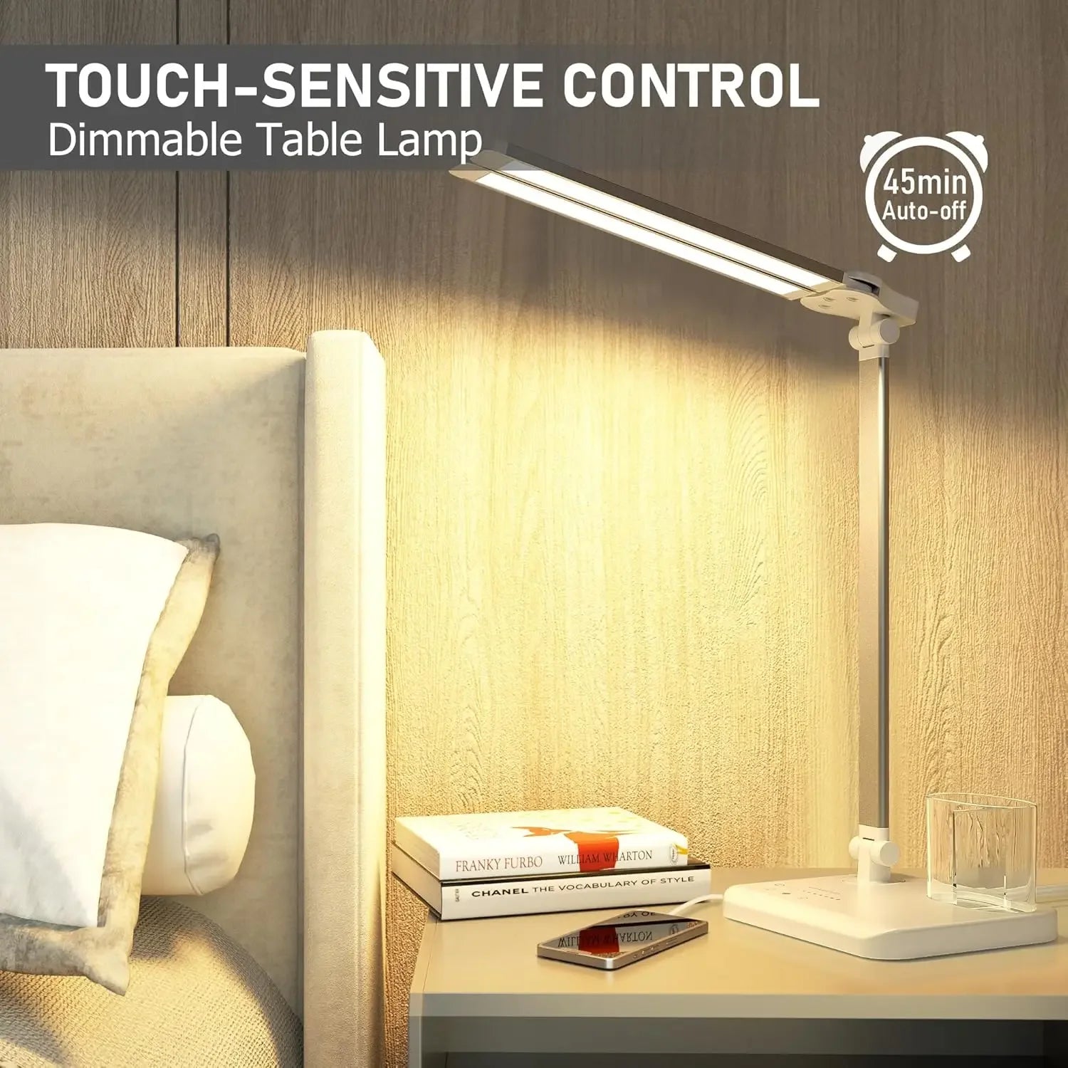 Dual Swing-Arm Table Lamp LED Desk Lamp Dimmable Adjustable Reading Light for Home Office, Bedroom, Study, and Craft