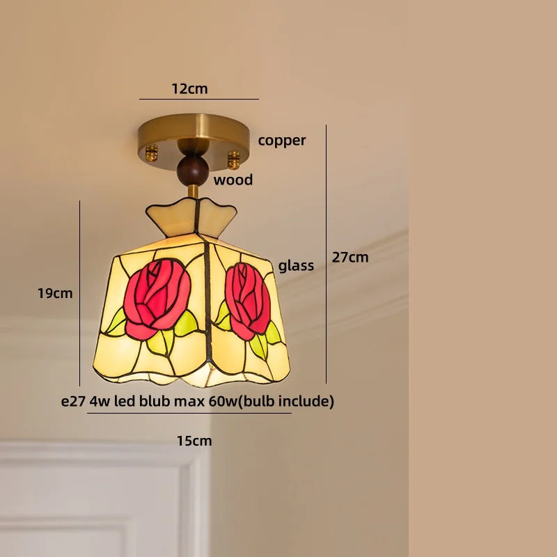Flush Mount LED Ceiling Light Fixture Bathroom Kitchen Bedroom White Peace Dove Copper Tiffany Glass Plafond Lamp Lamparas