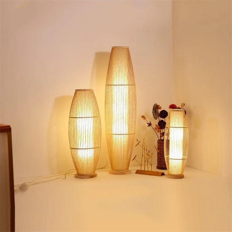 Modern Tea Table Floor Lamps Nordic Creative Bamboo Art LED Standing Light Fixtures Home Deco Living Room Bedroom Bedside Lamp