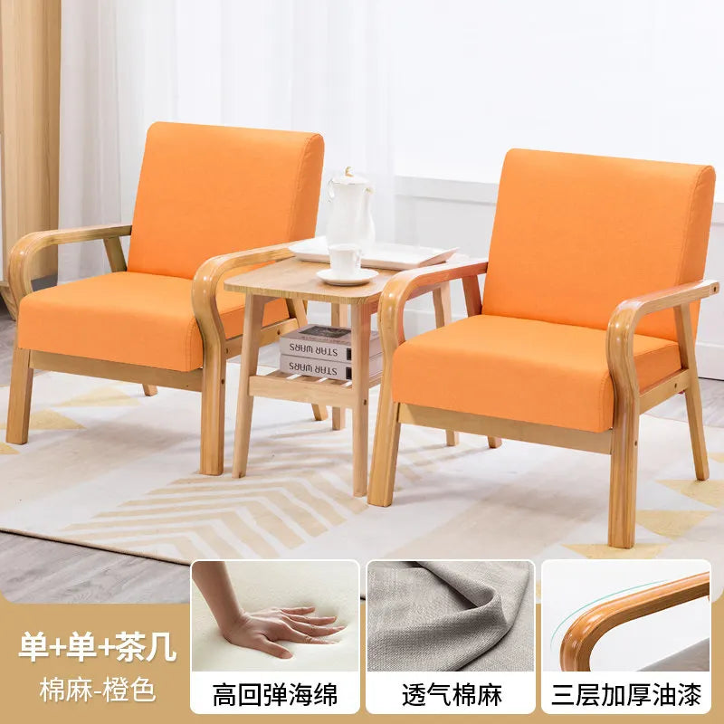 Fabric Combination Sofa Chair Single Casual Solid Wood Chair Living Room