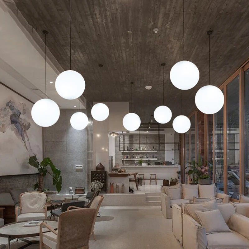 White Circular Glass Ball Pendant Light, Bar Restaurant Shop Decorative Light, Study Room Bedroom Light, Bar Desk Lamp