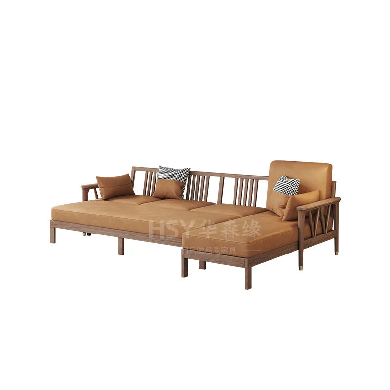 DSA Small Apartment Dual-Purpose Solid Wood Sofa Bed, Multi-Functional Pull-Out Retractable Sofa Bed, Double Sofa Bed