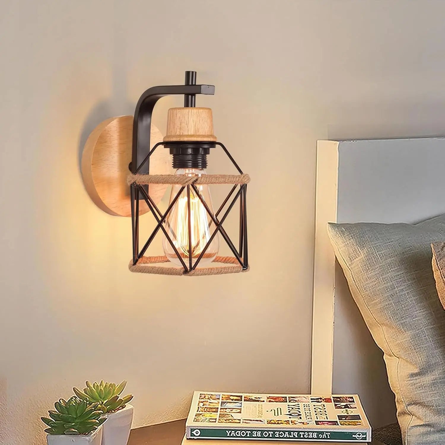 Vintage Retro Wood Wall Lamp Sconce Modern Wall Lights E27 LED Industrial Decor Indoor Lighting Bedside Lamp Dining Room Bedroom