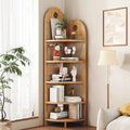 Retro Rattan Woven Decorative Shelf L-Shaped Design Solid Wood Corner Cabinet for Living Room, Study, Bedroom