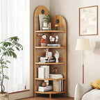 Retro Rattan Woven Decorative Shelf L-Shaped Design Solid Wood Corner Cabinet for Living Room, Study, Bedroom