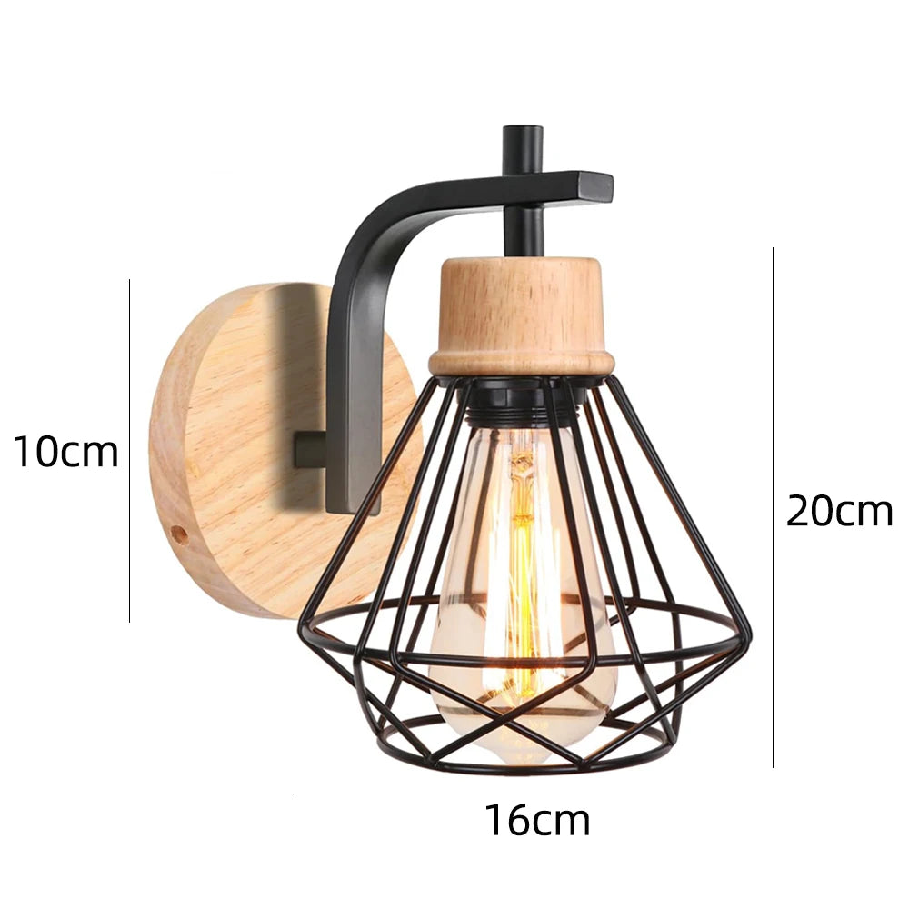 Vintage Retro Wood Wall Lamp Sconce Modern Wall Lights E27 LED Industrial Decor Indoor Lighting Bedside Lamp Dining Room Bedroom