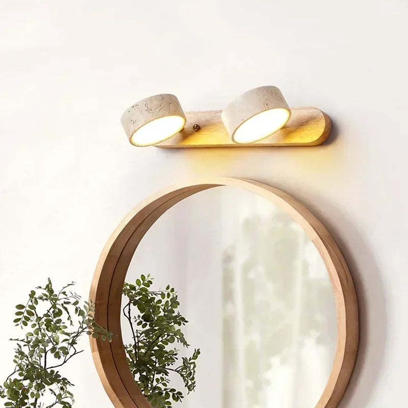 Japanese Yellow Travertine Wall Light, Cave Stone LED Wall Lamp, Rotatable Light for Bathroom Dressing Mirror Front Lamp