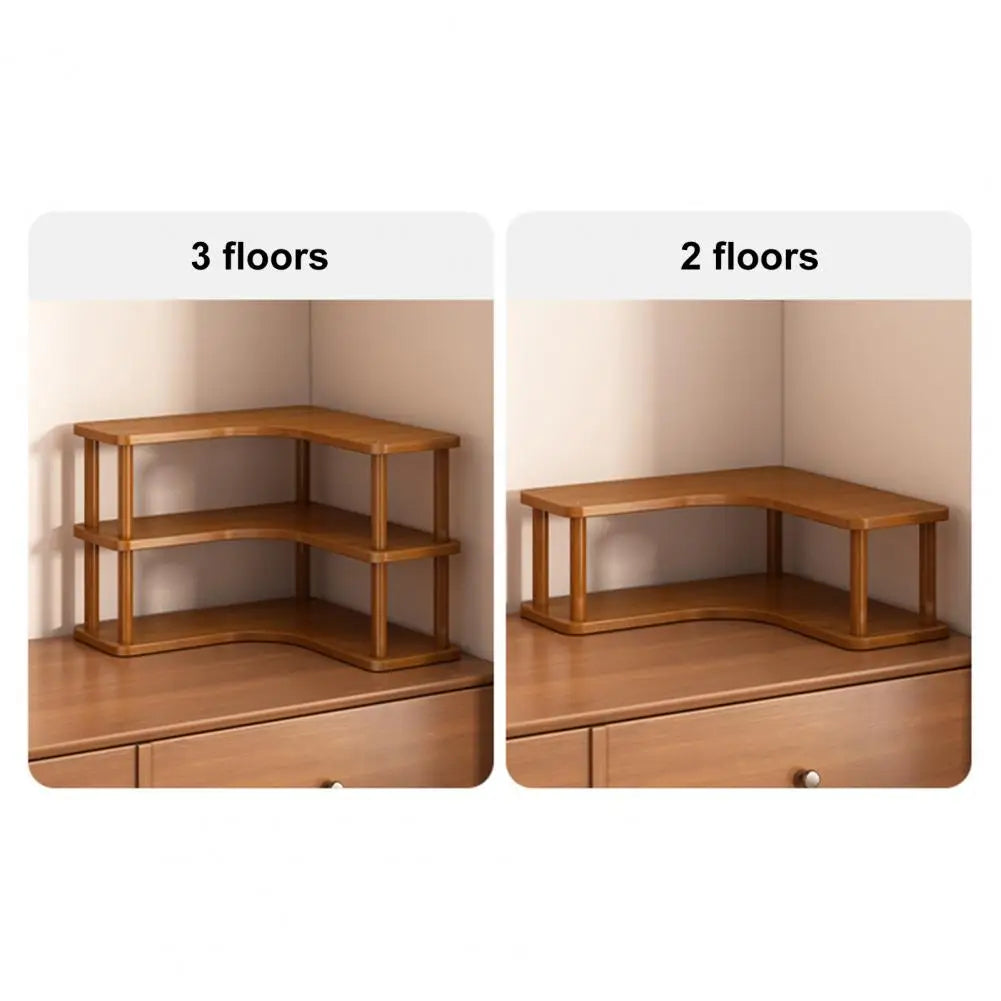 Minimalist Wooden Desk Organizer 3-Tier Corner Shelf for Books, Plants Office Supplies Handmade Multi-Level Storage Stand Tea