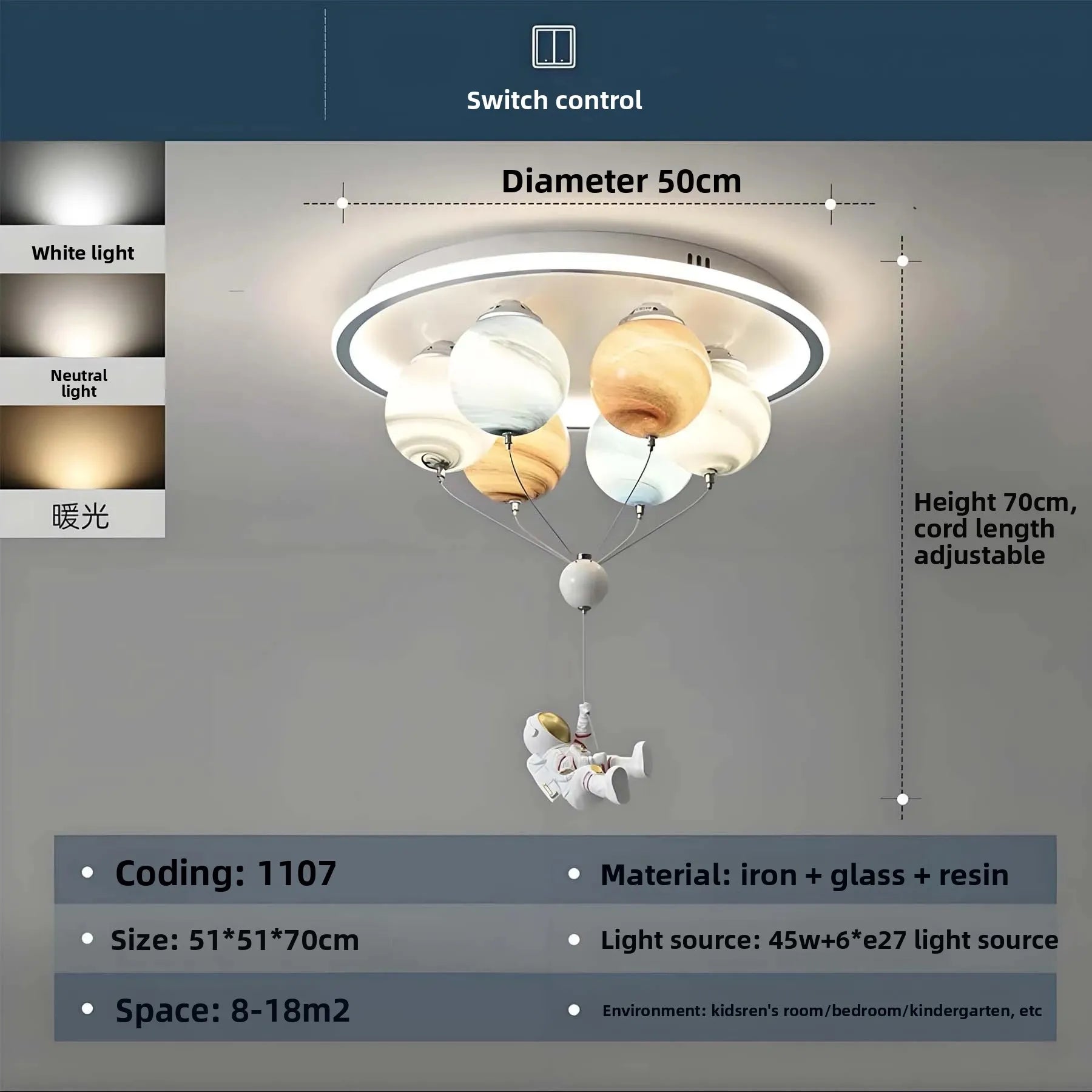 Modern Stylish Astronaut Planet Sky Led Home Ceiling Lights Art Creative Lamp for Chidren'S Bedroom Home Decoration Chandeliers