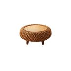 Handcrafted round Rattan Coffee Table Japanese Floor Tea Table for Living Room Bay Window Balcony or Small Spaces Natural Finish