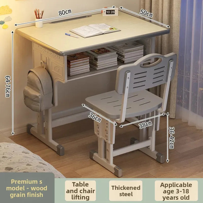 Children'S Study Student Desk and Chair Set Adjustable Height Writing Desk for Kids Home & School Standard & Pro Cushion Version