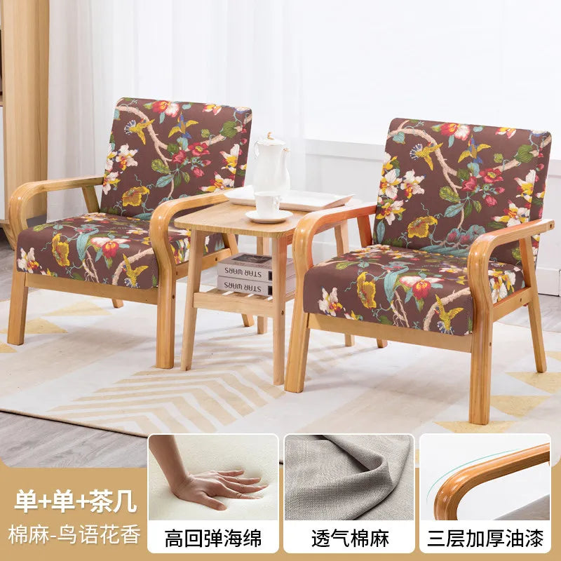 Fabric Combination Sofa Chair Single Casual Solid Wood Chair Living Room