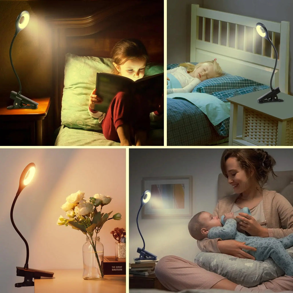 Portable Desk Lamp Rechargeable Reading Light Eye Protect Book Light LED USB Reading Lamp Touch Control Clip Table Desk Lamp