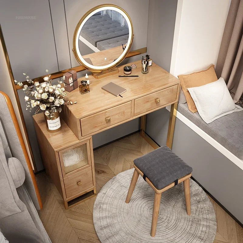 Simple Solid Wood Dressing Table for Bedroom Small Convenient Storage Integrated Dresser Chinese Creative Dressers for Hotel A