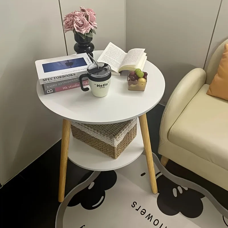 Household Double-Tier round Coffee Table, Minimalist Design, Compact Size, Perfect for Home Decoration and Daily Use.