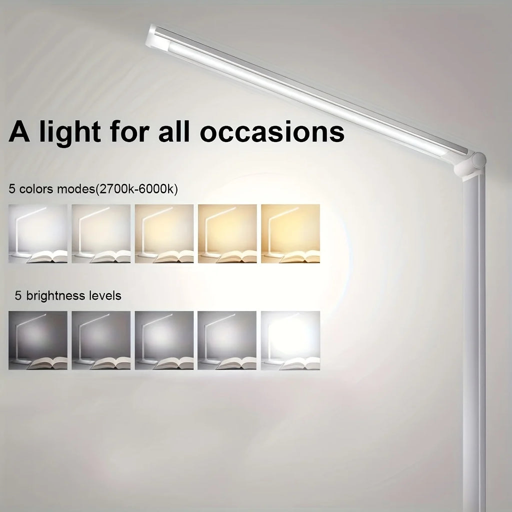LED Metal Folding USB Desk Lamp, 5-Speed Dimming and Color Adjustment, Touch Reading Light, Eye Protection.