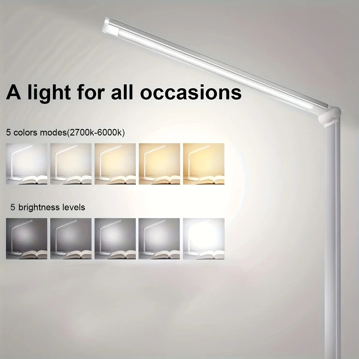 LED Metal Folding USB Desk Lamp, 5-Speed Dimming and Color Adjustment, Touch Reading Light, Eye Protection.