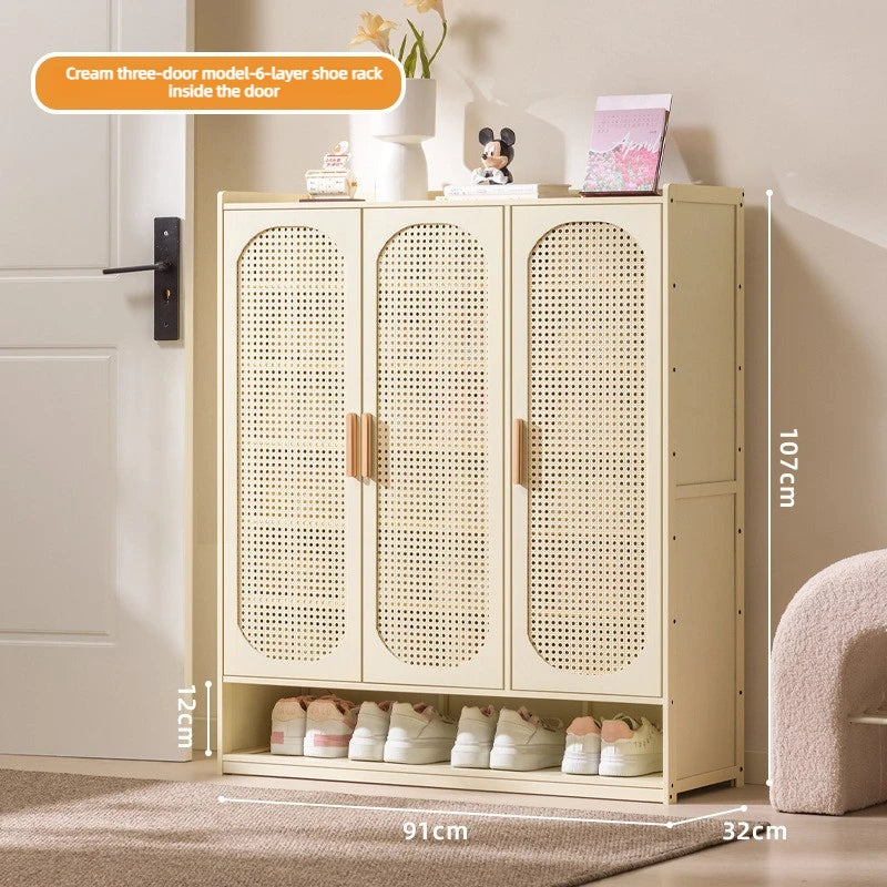 Multi Layer Bamboo Antique Style Shoe Cabinet, Rattan Breathable Shoe Cabinet, Living Room Kitchen Dining Room Storage Cabinet