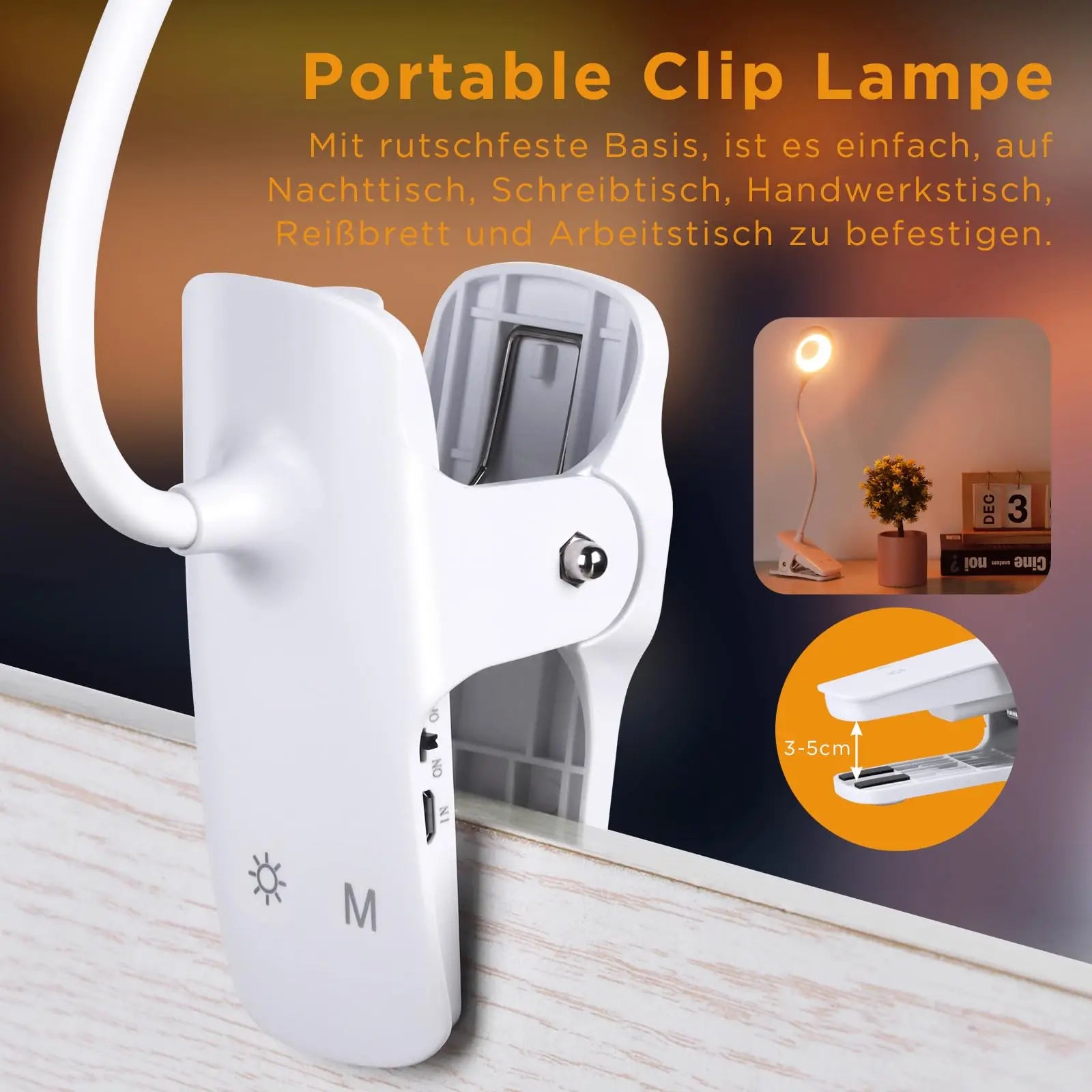 Portable Desk Lamp Rechargeable Reading Light Eye Protect Book Light LED USB Reading Lamp Touch Control Clip Table Desk Lamp