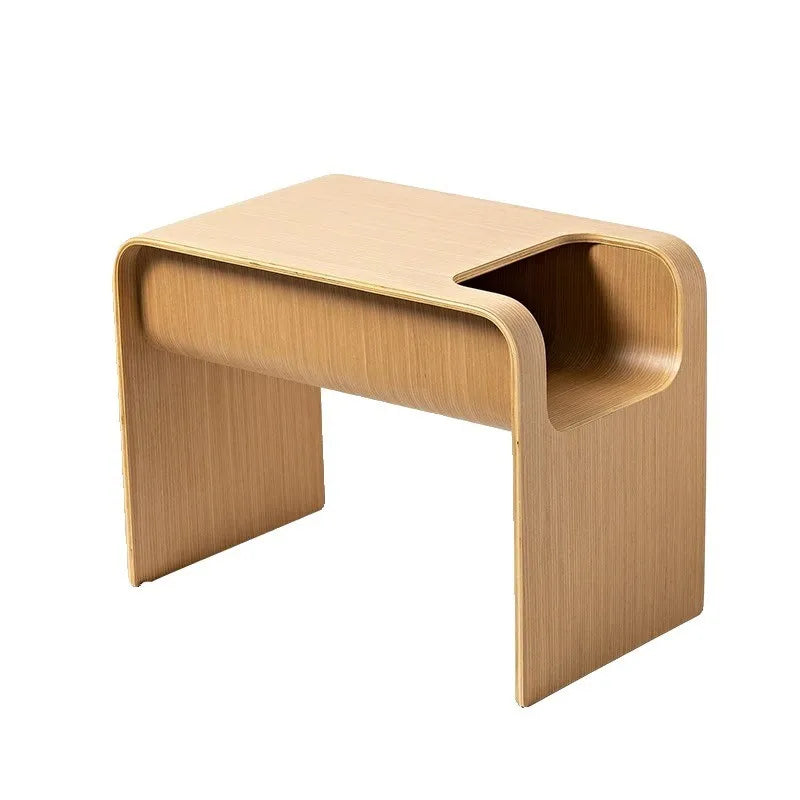 MOMO Nordic Solid Wood C-Shaped Sofa Side Table Wabi-Sabi Style Danish Designer Magazine Holder Modern Small Cabinet
