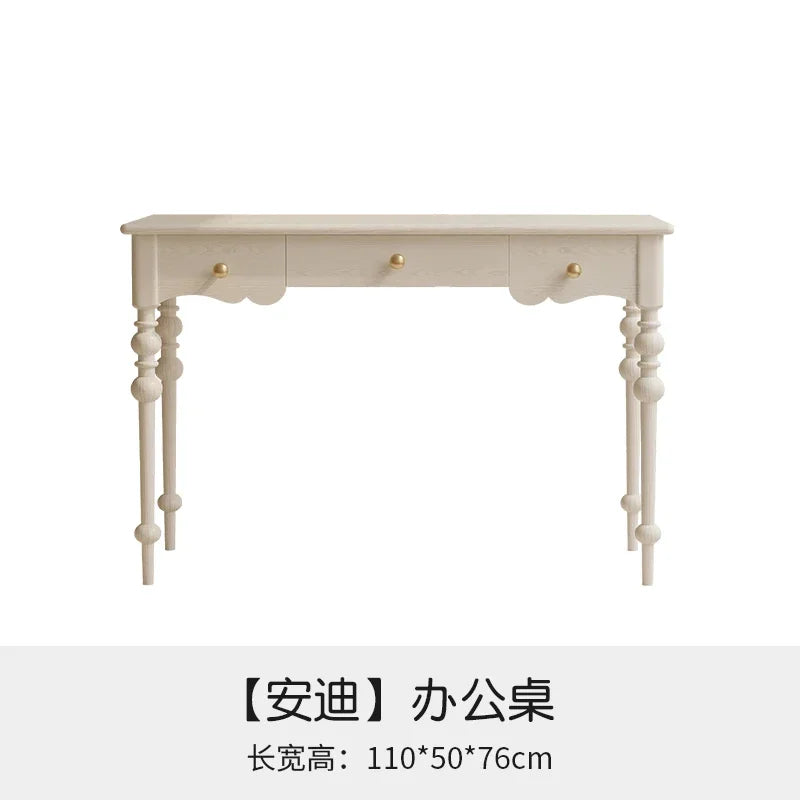 HT Light Luxury Cream Style Solid Desk Small Apartment Home Desk High Sense Retro