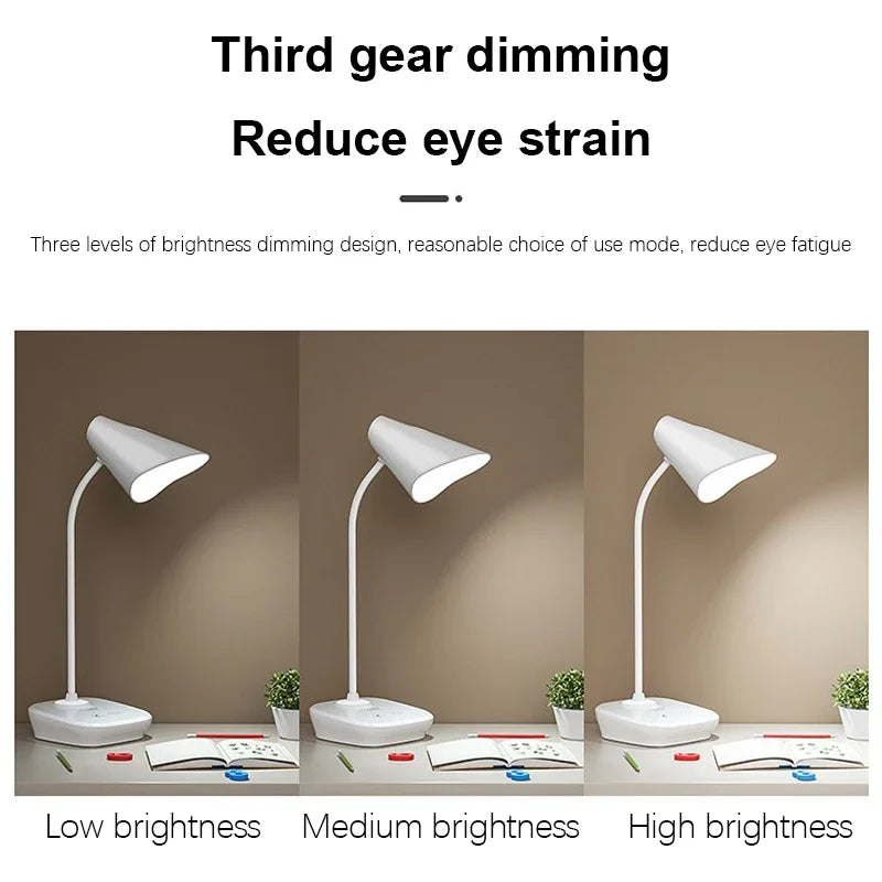 LED Desk Lamp 3 Levels Dimmable Touch Night Light USB Rechargeable Eye Protection Foldable Table Lamp for Bedroom Bedside Desk