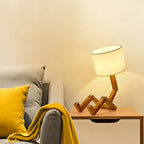 Modern Cloth Art Wood Desk Table Lamp Robot Shape Wooden Table Lamp Decor Luminaires Parlor Study Bedroom Night Light