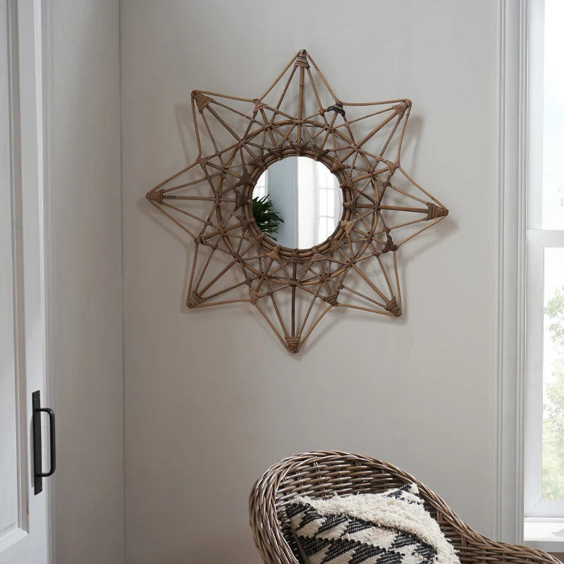 Retro Rattan Weaving Mirror Modern Simple Decorative Mirrors Stylish Designer Makeup Mirror Espejo Decorativo Home Decoration